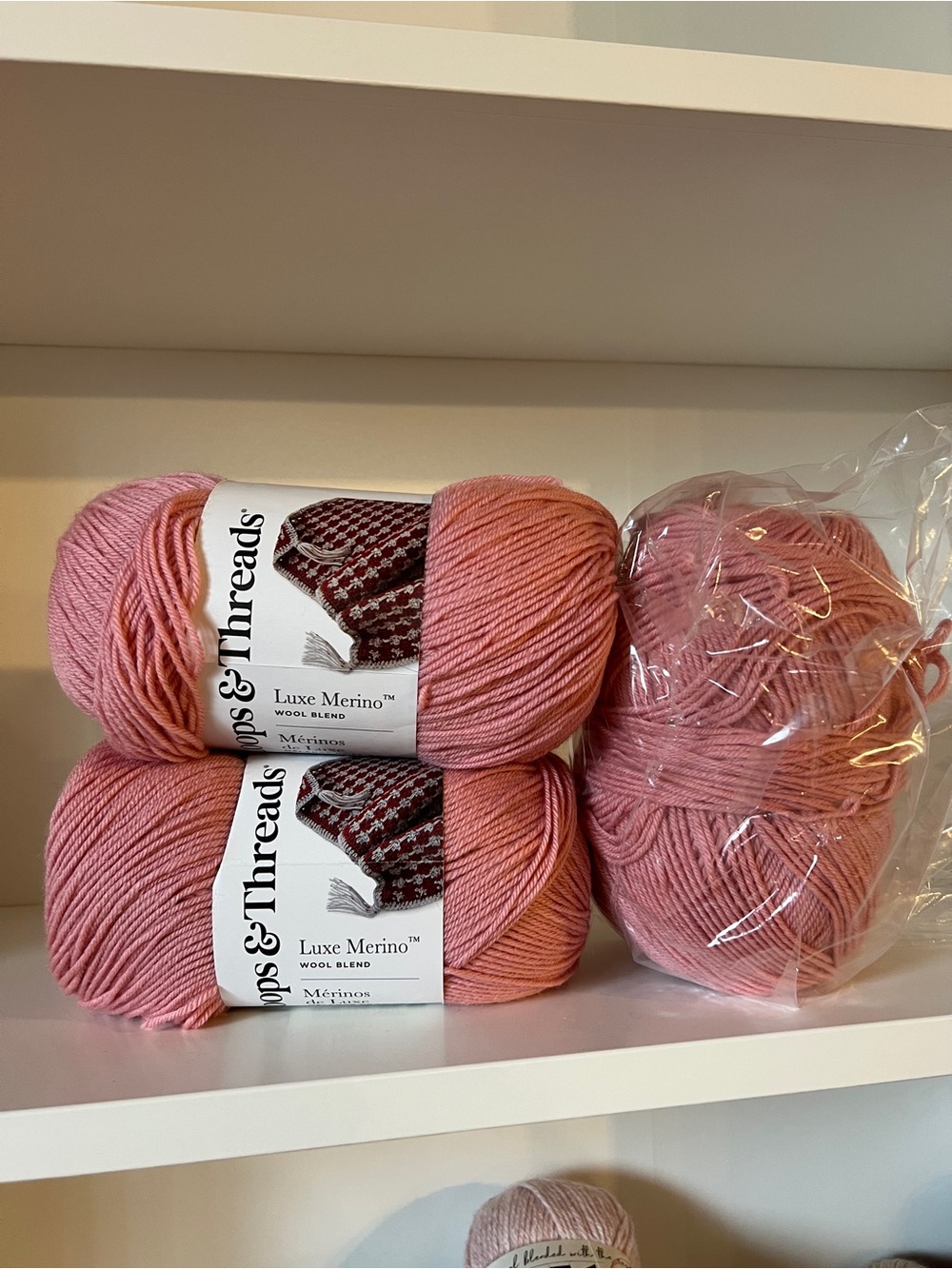 3 Skeins of Drops & Threads Luxe Merino Yarn in Bridal Rose